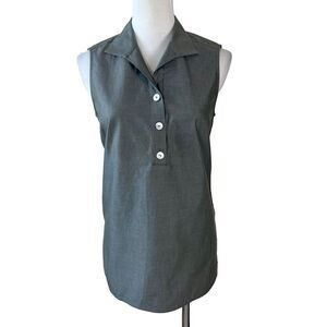 Foxcroft Sleeveless Blouse 4P Olive Green Button Front Career Top NWT